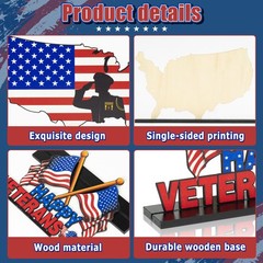 Veterans Day Centerpiece 3 PCS Table Topper Wooden Decor Patriotic 11th Nov