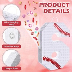 Baseball Themed Pinata # 6 w Bat & Blindfold Sports Birthday Party Ball Decor
