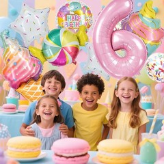 Number Candy Ice Cream Balloon Set, Macaron Pink Dessert-Themed Party Decorat…
