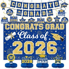 2026 Graduation Decorations Set – Class of 2026 Congrats Grad Backdrop Banner…