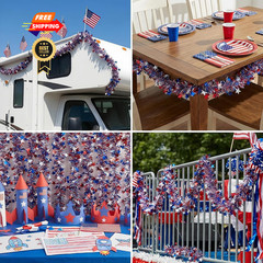 50 Ft Patriotic Glitter Tinsel Garland Decoration,4th of July Red White Blue
