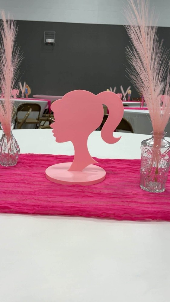 Pink Plastic Barbie Silhouette Table Topper, Party Centerpiece Decor