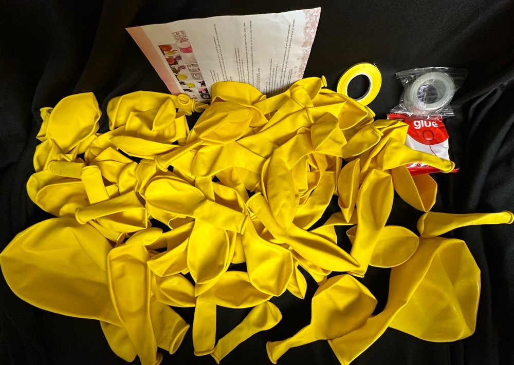 104 Balloon Arch Bright Yellow Latex Balloons In Various Sizes W/ Glue & Ribbon