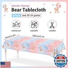 Lopeastar 3Pcs Bear Gender Reveal Decorations Tablecloths, Boy Or Girl Gender