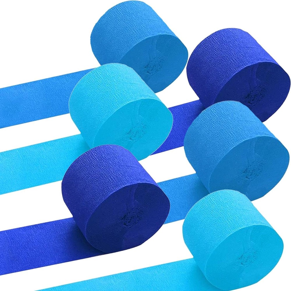 6 Rolls Blue Crepe Paper Party Streamers 3 Colors 1.8 In x 82 Ft Decoration