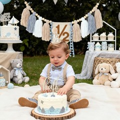 Ereniko 1/2 Birthday Boy Decorationshalf Way To One Baby Boy Decorations6