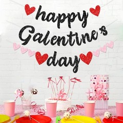 FHGG Glitter Black Happy Galentine’s Day Decorations Banner black