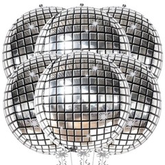 6 Pack 22 Inch Silver Disco Ball Balloons 4D Sphere Mylar Foil Party Decorations