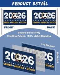 2026 World Cup Banner Flag3″Ã—5″Ft,Double-Sided 3-Ply Large Fabric Football Flag