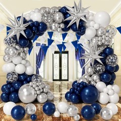 Navy Blue and Silver Balloon Garland Arch Kit 158pcs with Blue White Silver C…