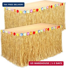 2 Pack Table Skirt Luau Party Decorations, Flower 53.2″ X 29.5″ Grass Table Skir