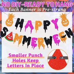 3 PCS Pre-Strung Happy Summerween Banner Set – NO-DIY Glitter Summer Hallowee…