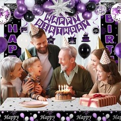 Black and Purple Birthday Decorations for Women Girls, Happy Birthday