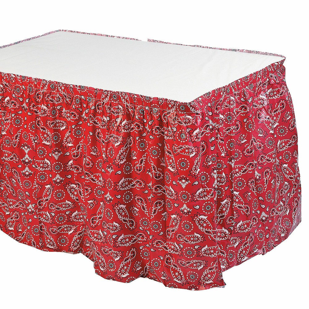 Red Bandana Print Table Skirt, Party Supplies, 1 Piece