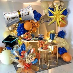Graduation Balloons Arch Kit 115 Pcs – Navy Gold Orange Congrats Grad 2025 Decor
