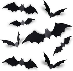 60PCS Halloween Bats Decoration, 4 Different Sizes Realistic PVC Black 3D Sca…