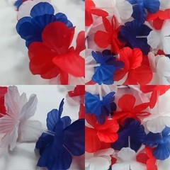 Patriotic Red White and Blue Flower Leis and Star Sunglasses for 4th of July,…