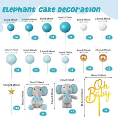 43 PCS Blue Elephant Cake Decoration Cute Baby Elephant Cake Decorations Oh Baby