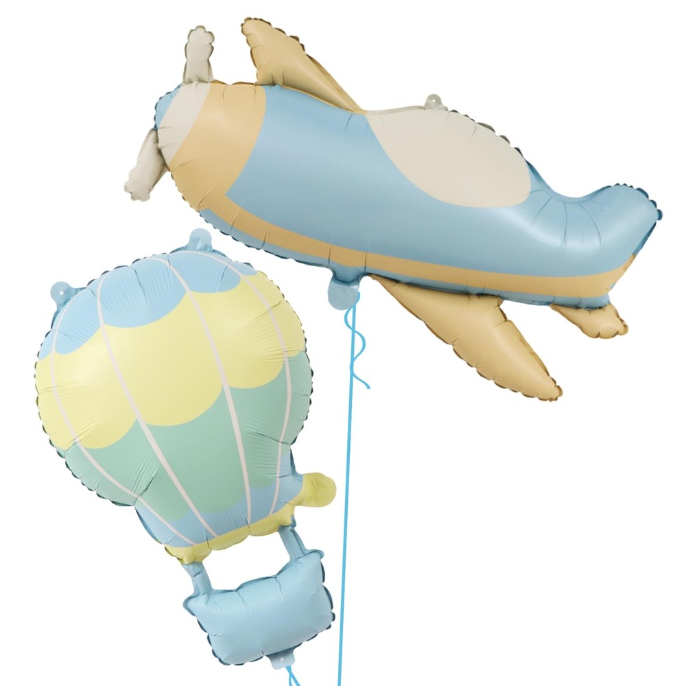 Matte Airplane & Hot Balloon Foil Balloons Set, 2Pcs – 31″ Airplane & 24″ Hot…