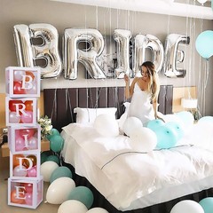 96 PC Bridal Shower Decorations Balloon Boxes White- Transparent Block with