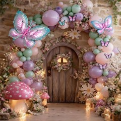 Fairy Wonderland Balloon Arch Garland Kit, Pink Purple Green with 3D Butterfl…