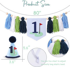Golf 1St Birthday Highchair Banner – Hole in One Theme Blue Gingham One High Cha