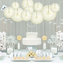 20 PCS Cream White Hanging Paper Fan Honeycomb Round Event Party Decorations