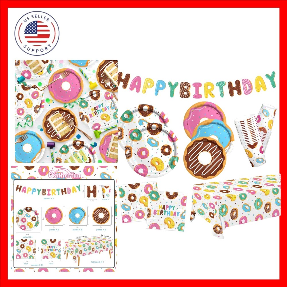Donut Party Supplies Kit for 24 – Sweet 1st Birthday, Two Sweet and Donut Gro…