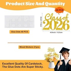 Graduation Decorations 2026, 12 PCS Graduation Centerpieces for Tables, Gold Gli