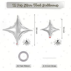 12 Pcs Four Angle Star Balloons, 26 Inch & 10 Inch Silver Star Foil Balloons …