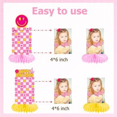 8 PCS Preppy Party Photo Honeycomb Centerpieces Birthday Decorations Pink Yellow