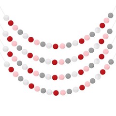4pcs Pom Pom Garland 6.6 ft 20 Balls for Crafts Decor(Red, Grey, Pink, White)