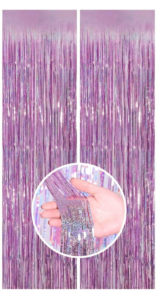 2 Pack Tinsel Curtain Purple Pink Glitter Tinsel Curtains Pastel Foils Fringe