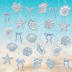60PCS Blue Bow Starfish Seashell Hanging Swirls Beach Party Decoration Coasta…