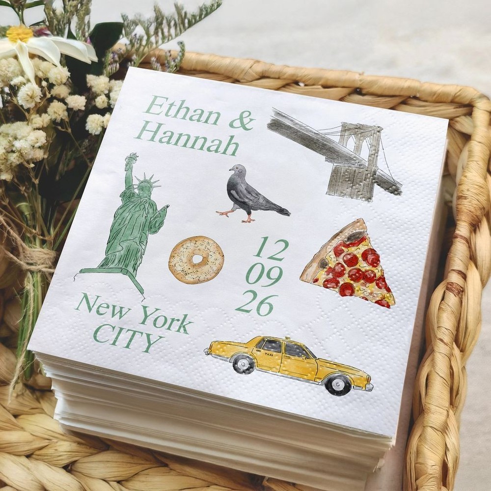 Custom NYC Wedding Napkins Statue of Liberty Cocktail Favors SATTNA0682