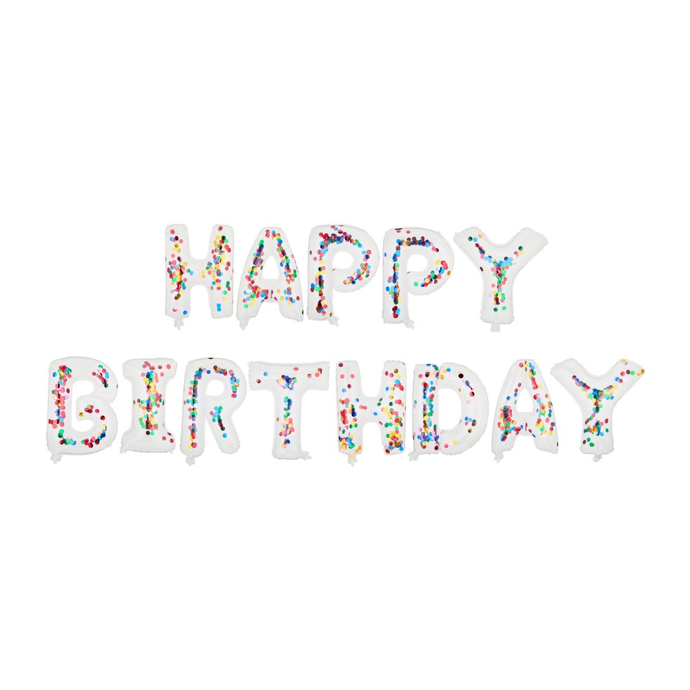 Multi-Color Happy Birthday Confetti Metallic Foil Balloon Banner, 16 Pieces, by