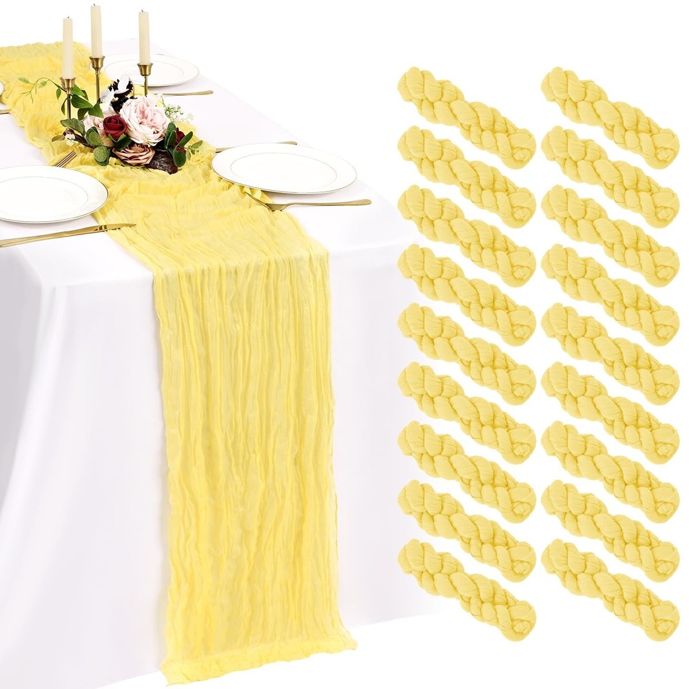 18 Pack Cheesecloth Table Runner 10FT Light Yellow Table Runner Boho Gauze Ch…