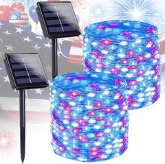 Solar String Lights 400 LED 2 Pack waterproof Red White Blue 8 Modes outdoor