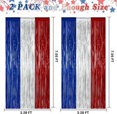 Patriotic Red, Silver, Blue Tinsel Fringe Backdrop – Independence Day Set