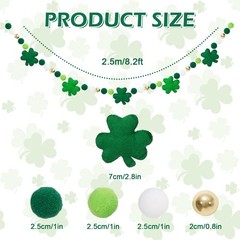 St. Patrick’s Day 8.2ft Felt Ball Garland with Shamrock and Gold Beads