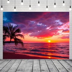 Natural Scenery Sunset Beach Backdrop Photo Background Birthday Party Decor
