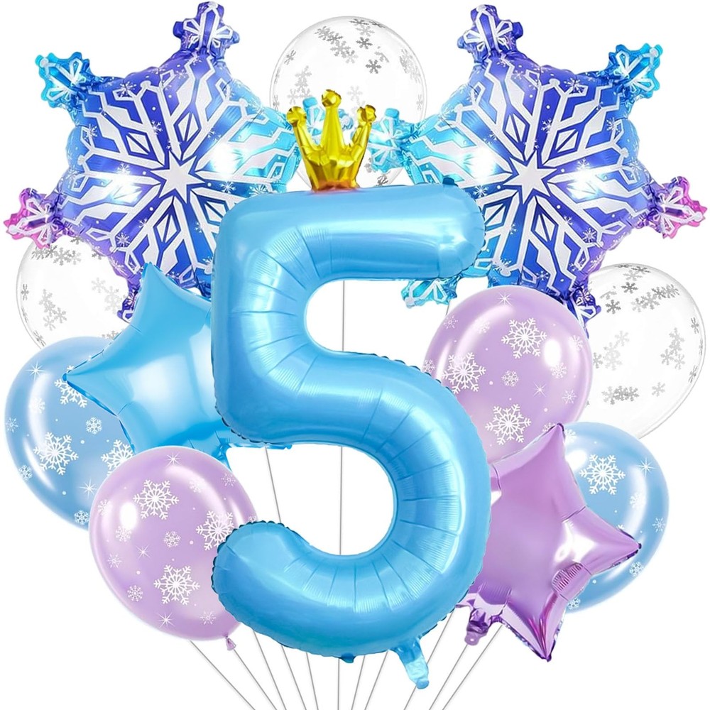 Frozen Party Decorations, 40 Inch Blue Number 5 Balloon With Crown, Large Sno…