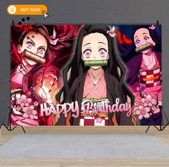 Birthday Nezuko Party Decorations, 5x3ft Demon Happy 5x3ft, Pink