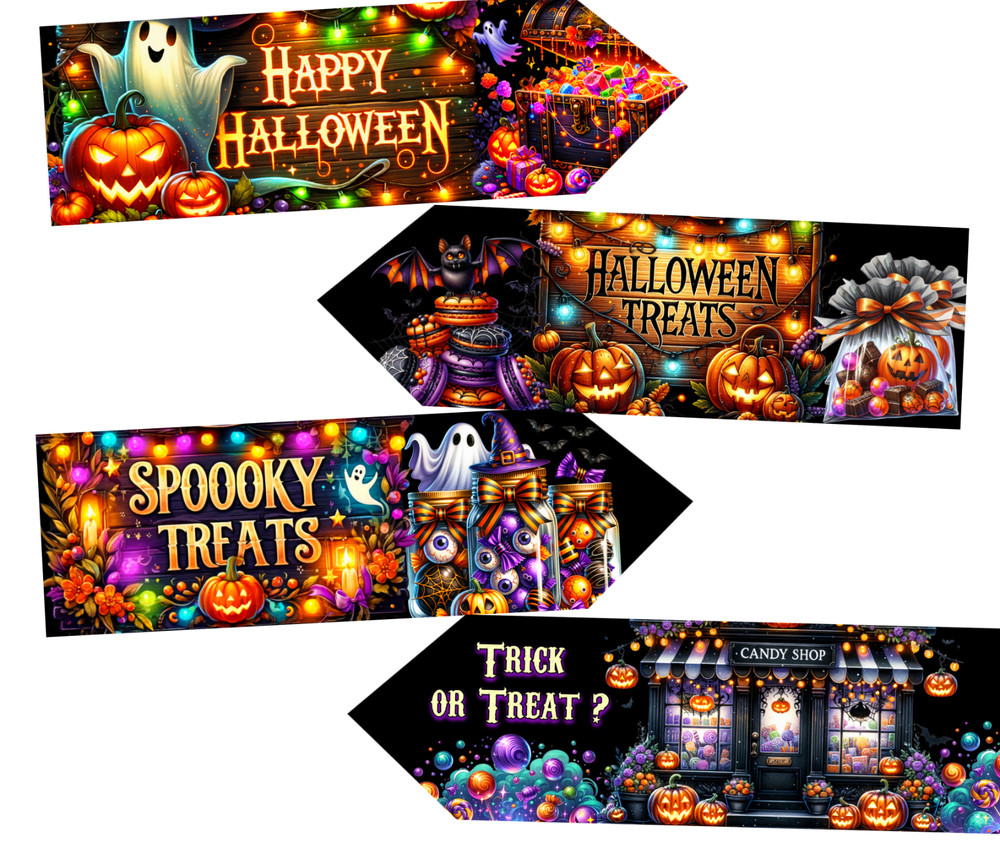 4 Halloween Bright Colourful Spooky Treats Party Decoration Arrows