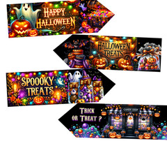 4 Halloween Bright Colourful Spooky Treats Party Decoration Arrows