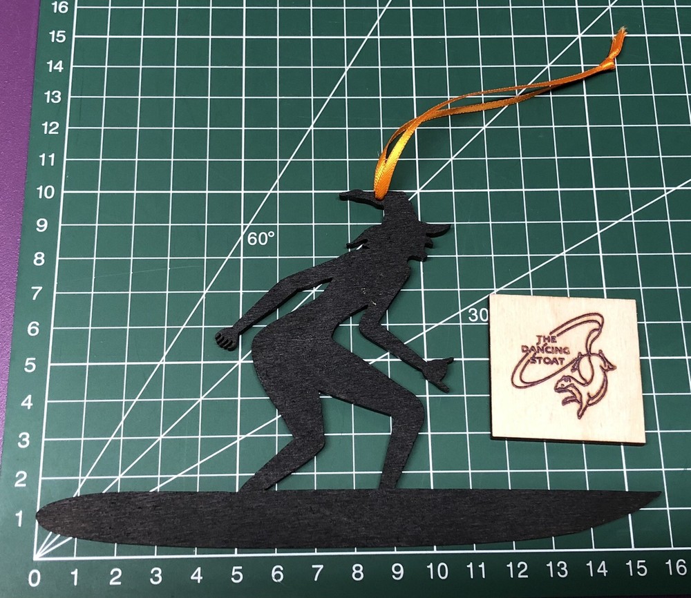 halloween / Surfing Hanging Witch Laser Cut Painted Plywood. With Ribbon.