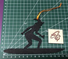 halloween / Surfing Hanging Witch Laser Cut Painted Plywood. With Ribbon.
