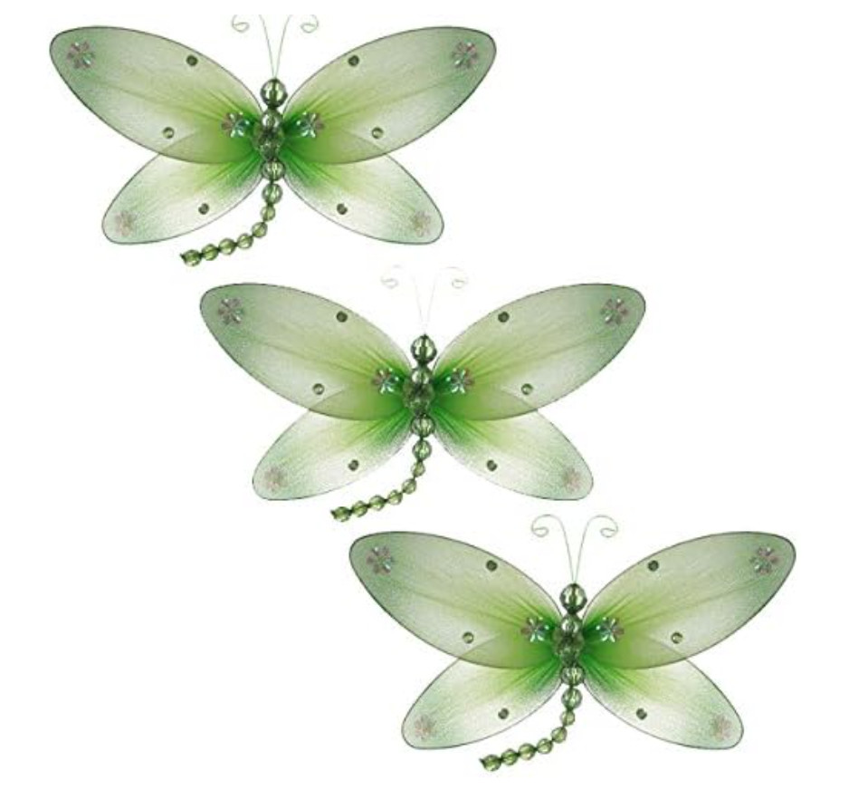 The Butterfly Grove Taylor Dragonfly Decor Green – Small-5″ 3D Hanging Mesh 3 PK