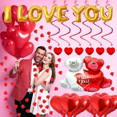 Globos De Corazones Rojos Amor Con Letras Te Amo Decoracion Para Aniversario Set