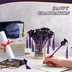 40 Pcs Graduation Cap Ballpoint Pen, Congrats Grad Rollerball Pen Black Purple